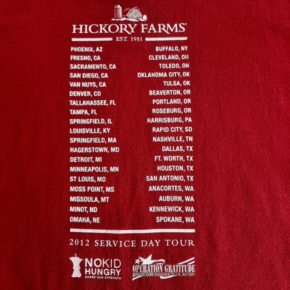 Hickory Farms Mens XL Red "Day of Service" 2012 Tour Short-Sleeve T-Shirt - Picture 5 of 7